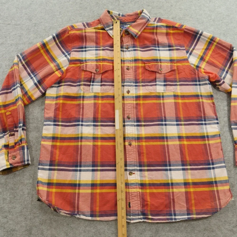 The North Face Shirt Mens Extra Large Orange Blue Button Long Sleeve Flannel